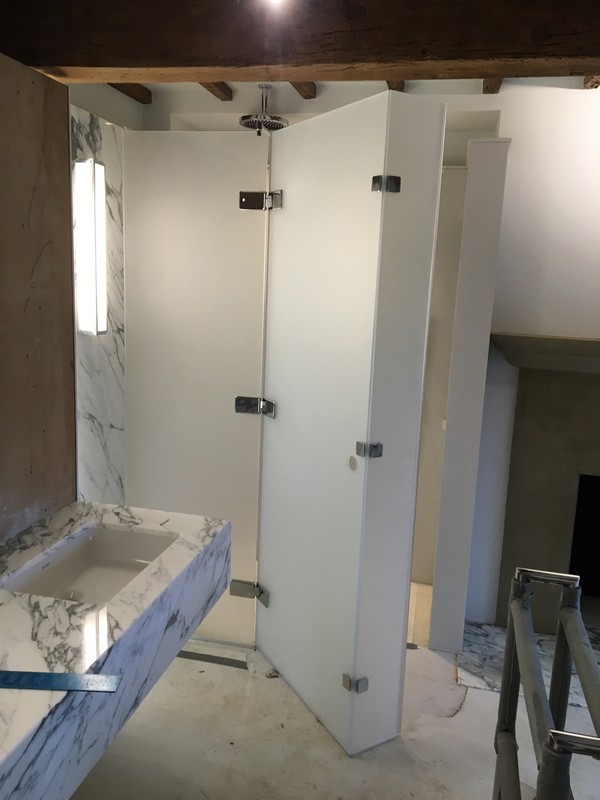 Bespoke frosted glass shower enclosure in Reading luxury bathroom